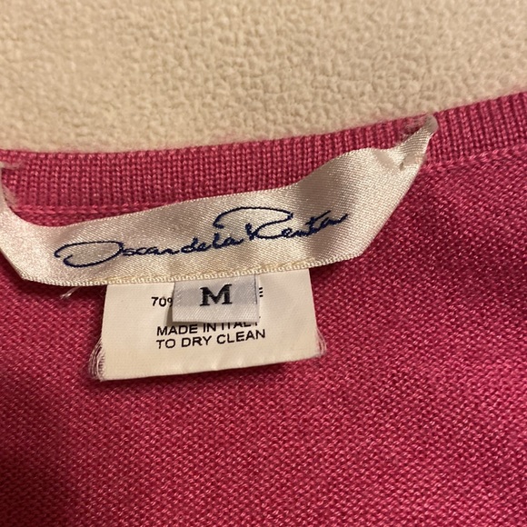 Oscar de la Renta Silk and Cashmere Short Sleeve V Neck Sweater Size Medium - Picture 2 of 6